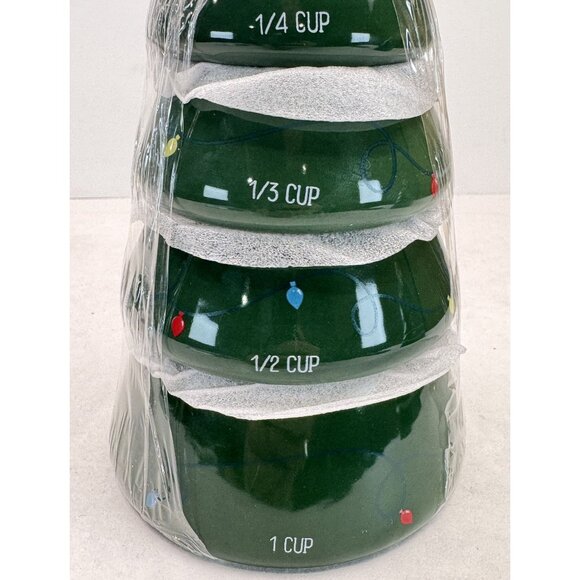 Stackable Ceramic Christmas Tree Measuring Cups 1/4 To 1 Cup Green Holiday NEW - Picture 5 of 9